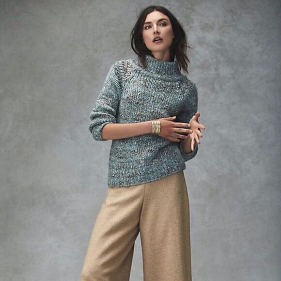 Anthro MOTH Alpaca Blend Marled Mock Neck Sweater - Picture 1 of 7